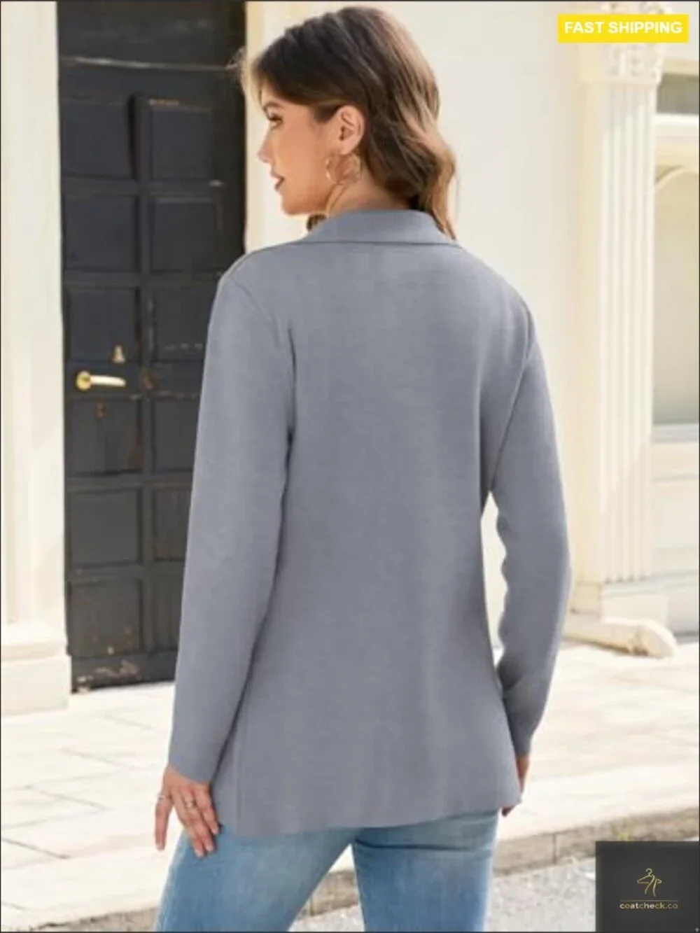 Sweater Blazer Casual Business Jacket Long Sleeve Cardigan Button Front Lapel